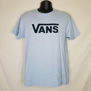 Mens Vans Green Spellout Logo Light Blue Shirt Short Sleeve Size M
